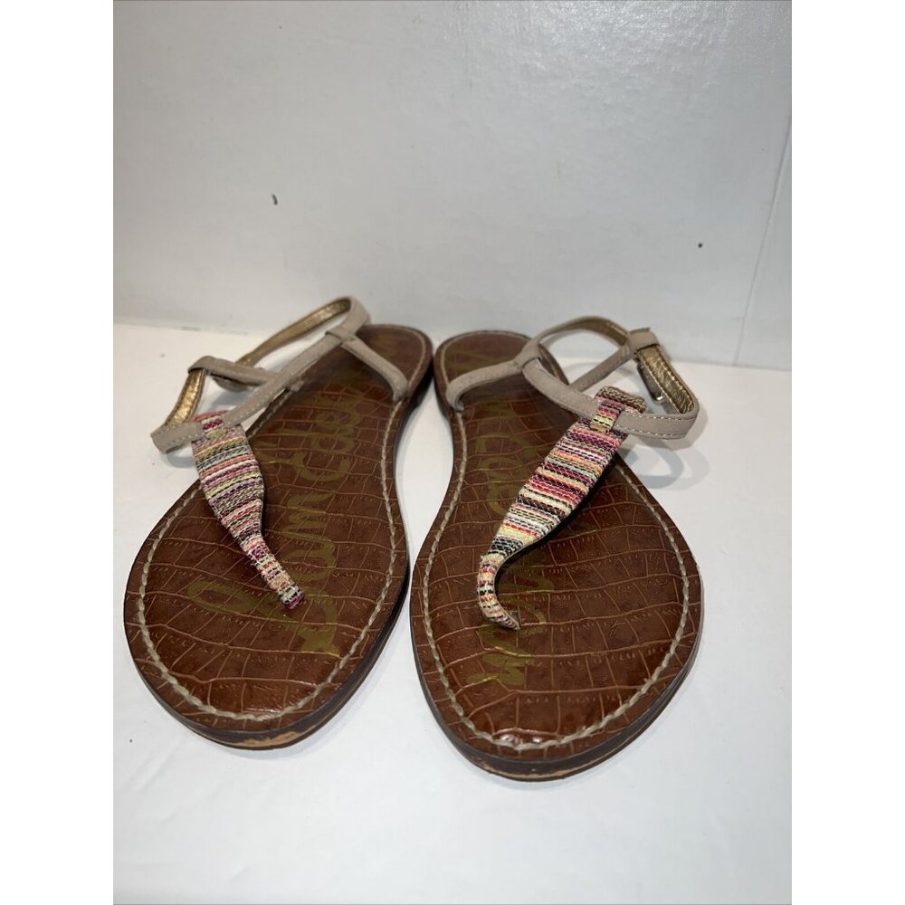 Sam Edelman Gigi Sandals Women’s Size 7 M, T Strap Flats Canvas‎ Striped